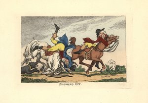 Dos hombres cayendo de sus caballos después de presumir. de Thomas Rowlandson