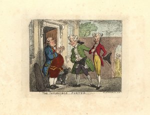 Caballeros visitantes rechazados en la entrada de una casa por un sirviente de Thomas Rowlandson