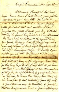 Carta firmada T.S. Hawley, Cape Girardeau, Missouri, a padres, 8 de septiembre de 1861 de Thomas S. Hawley