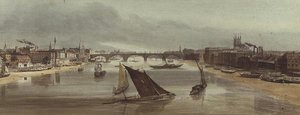 Puente de Londres desde el Puente de Southwark (Monumento a la izquierda)