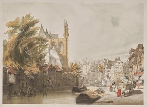 Arquitectura pintoresca en París, Gante, Amberes, Ruan: Rue du Rivage, Abbeville, Francia de Thomas Shotter Boys
