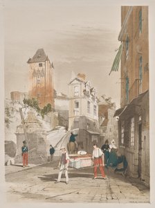 Arquitectura pintoresca en París, Gante, Amberes, Ruan: Torre de Remy, Dieppe, Francia de Thomas Shotter Boys