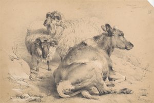 Una vaca y dos carneros de Thomas Sidney Cooper