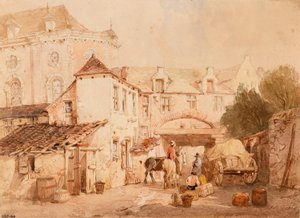 El patio de una posada flamenca de Thomas Sidney Cooper