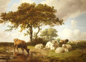 Reposo en los prados de Thomas Sidney Cooper