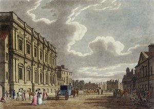 Whitehall, Westminster en Londres (aguatinta coloreada) de Thomas Snr. Malton