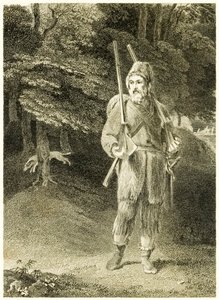 Robinson Crusoe cazando, de La vida y extrañas sorprendentes aventuras de Robinson Crusoe, marinero de York, por Daniel Defoe de Thomas Stothard