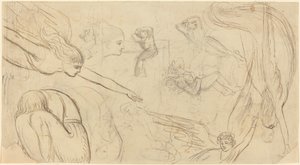 Hoja de estudios con ángeles y figuras acobardadas (¿Ilustración para la Biblia de Macklin?) de Thomas Stothard