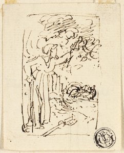 Boceto de figura apoyada en un bastón