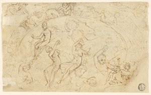 Bocetos para bandeja de plata (recto); Bocetos de frisos, grupos de mujeres (verso) de Thomas Stothard