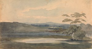 Paisaje con árboles y montañas, lago en primer plano de Thomas Sully