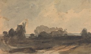 Paisaje con árboles y molino de viento de Thomas Sully