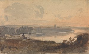 Paisaje, con río serpenteante, figura en una colina en primer plano de Thomas Sully