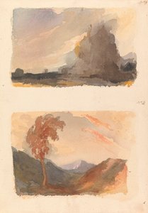 Dos dibujos en una hoja: Paisaje con gran acantilado en primer plano - Principio de Cuyp (nº 3); Paisaje con árbol en primer plano, montañas a lo lejos - Principio de Both (nº 4) de Thomas Sully