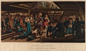 Una escena en la cubierta principal de un buque de línea de batalla en el puerto de Thomas Sutherland