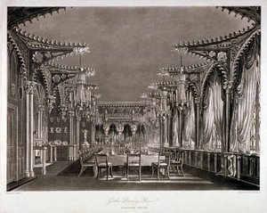 Vista interior del comedor gótico en Carlton House, Westminster, Londres, 1819 de Thomas Sutherland