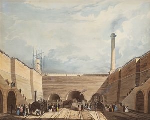 Entrada del ferrocarril en Edge Hill, Liverpool, grabado por H. Pyall