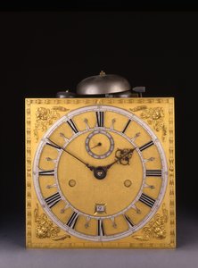 (detalle) de un reloj de pie de mes romano de Carlos II, 1675 de Thomas Tompion