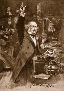 Introducción del proyecto de ley de autonomía: Mr. Gladstone entregando su perorata, 1886, ilustración de 