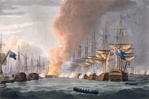 Destrucción de la Flota Danesa frente a Copenhague, 2 de abril de 1801, grabado por Thomas Sutherland para 