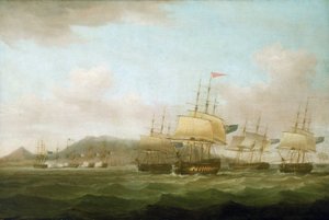 La captura de Saint Paul, cerca de la isla Bourbon (actual isla Reunión) por la flota británica, el 21 de septiembre. de Thomas Whitcombe