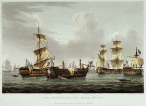 La batalla naval dirigida por Lord William Hotham (1736-1813), el 14 de marzo de Thomas Whitcombe