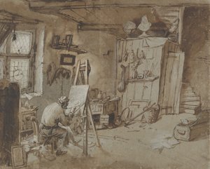 Un pintor trabajando en su estudio