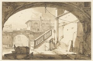 Vista a través de un arco en un patio italiano de Thomas Wijck