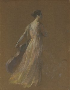 Dama de pie sosteniendo un violonchelo de Thomas Wilmer Dewing