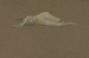 mujer desnuda en su lado de Thomas Wilmer Dewing