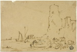 Pescadores pescando al borde del agua de Thomas Wyck