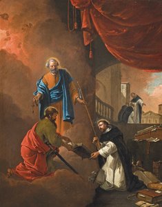 La visión de San Domingo, con San Domingo bendiciendo a dos frailes misioneros más allá de Thomas Wyck