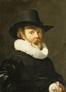 Un conchólogo sosteniendo una concha de nautilus de Thomas de Keyser