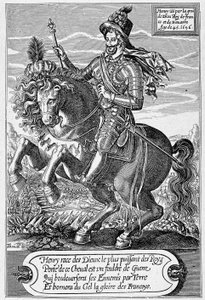 Retrato de Enrique IV (1553 - 1610) (a caballo) a los 45 años, grabado por Thomas de Leu de Thomas de Leu