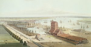 La Casa del Mástil y el Muelle de Brunswick en Blackwell, 1803 de Thomas und William Daniell