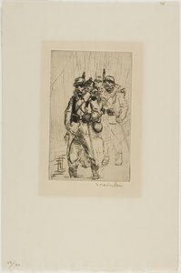 Tres soldados caminando de Théophile Alexandre Pierre Steinlen