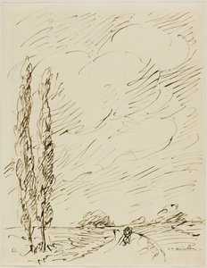 Vagabundo en un camino con dos álamos de Théophile Alexandre Pierre Steinlen