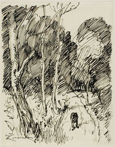 Paisaje arbolado con vagabundo de Théophile Alexandre Pierre Steinlen