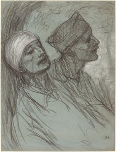 Un soldado herido y su camarada de Théophile Alexandre Steinlen