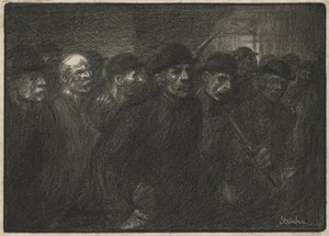 Trabajadores saliendo de la fábrica
