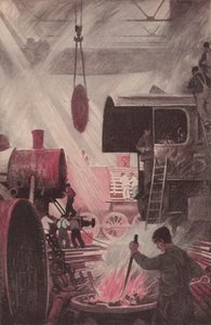 Construir una locomotora (litografía en color)