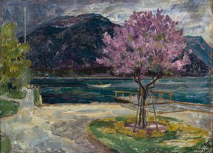 Paisaje costero con flor de almendro de Thorolf Holmboe
