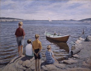 Niñas en el muelle (óleo sobre lienzo)