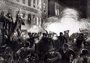 El motín anarquista en Chicago: una bomba de dinamita explotando entre la policía, de 
