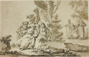 Figuras con vestimenta oriental en un paisaje de Tiberius Dominikus Wocher