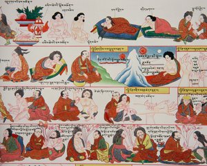 Manuscrito sobre medicina tibetana (detalle) de Tibetan School