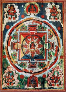 Mandala tibetano conocido como los Cuatro Reyes Celestiales, civilización tibetana