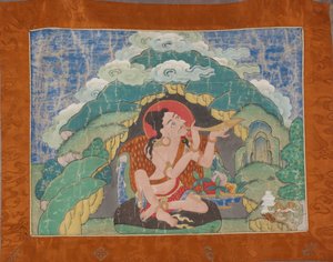 Mahasiddha Krishnacharya, de un conjunto parcial de thangkas, principios del siglo XIX (pigmentos minerales sobre algodón encolado; montaje original en brocado) de Tibetan School
