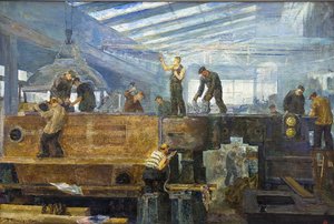 Le plan quinquennal - Turbine installation par Chernyshev, Tikhon Pavlovich (1882-1942). Óleo sobre lienzo, tamaño : 75x110