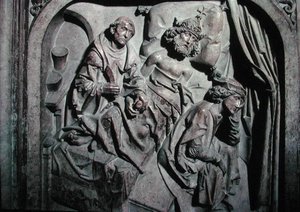 Tumba de Enrique II (973-1024) y su esposa Cunegunda, detalle del emperador operado por San Benito de Tilman Riemenschneider